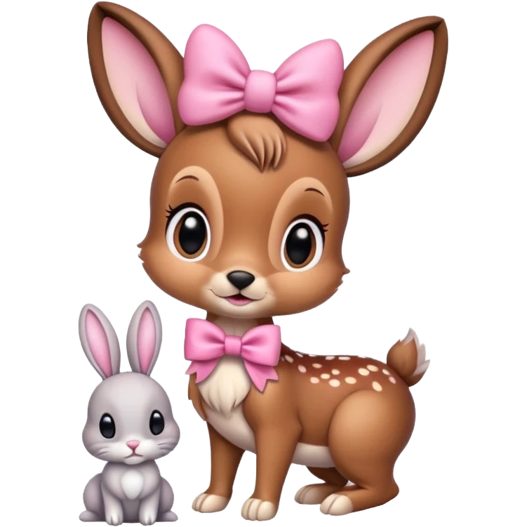 Bambi with pink bow with bunny emoji