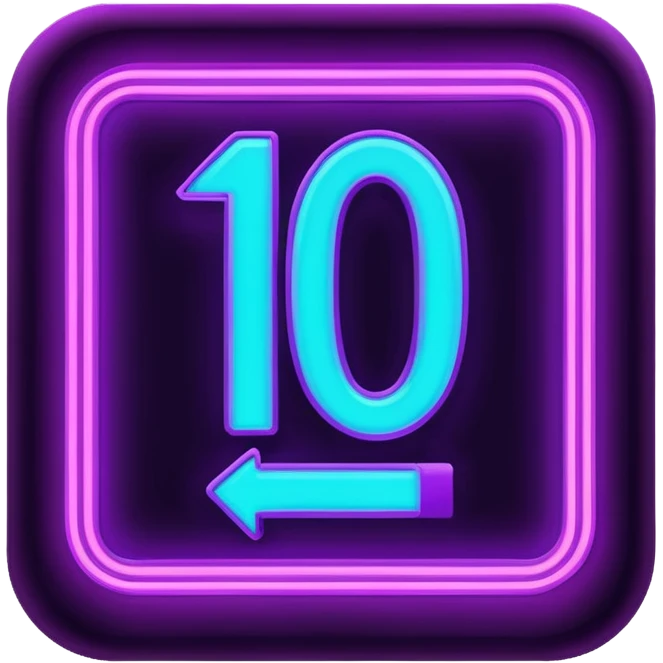 futuristic glowing neon “10 out of 10” sign, purple and cyan glow, dark background emoji