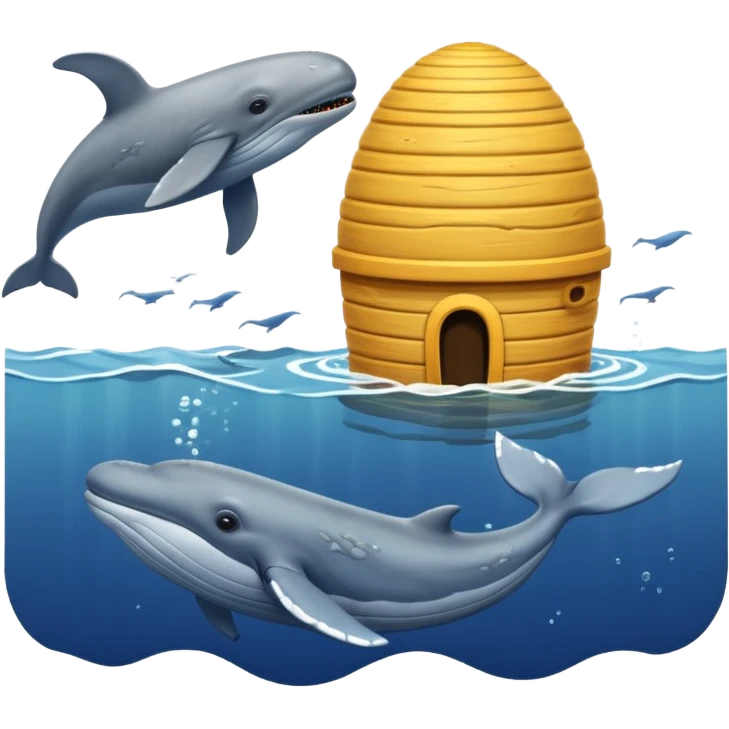 A bee hive chasing a whale in ovean emoji