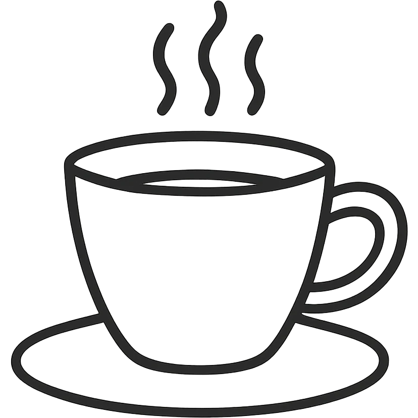 hand-drawn outlined icon of a coffee cup, black outlines, no fill, no color emoji