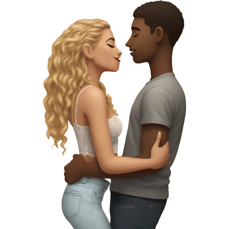 A girl wearing a Shakira lace up croc top and is kissing her boyfriend  emoji