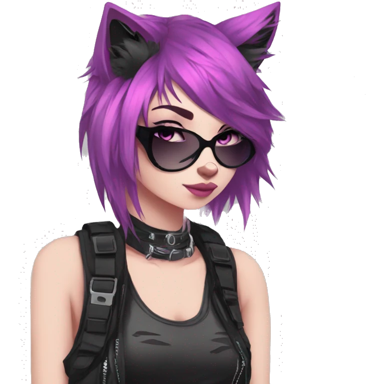 Edgy Beautiful Cool Kawaii Anthro dark cat-fursona punk techwear emoji