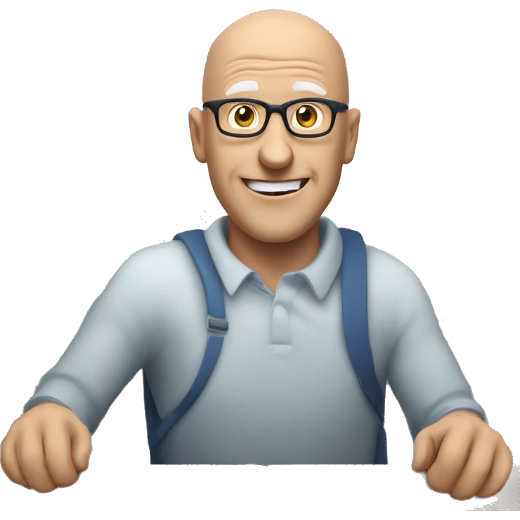 a white middle aged man with glasses and bald head feeling cautiously optimistic that good news is on its way emoji