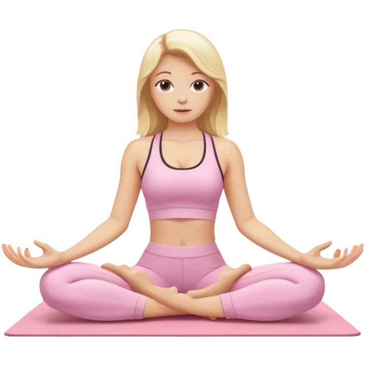 white girl with blonde hair wearing a light pink workout set doing yoga emoji