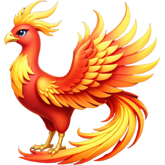 Cinematic Noble fierce & powerful Fire Phoenix Portrait Emoji, Poised and resplendent, with a radiant, fiery plumage in brilliant hues of scarlet, gold, and ember, featuring elongated, elegant tail feathers that flow like molten lava, and piercing, wise eyes reflecting the eternal cycle of rebirth; rendered with lifelike texture and luminous natural highlights, high shine, majestic and awe-inspiring, styled with an aura of mythic resurgence, focused and regal, soft glowing outline, capturing the essence of a legendary phoenix rising from the flames with timeless grace! emoji