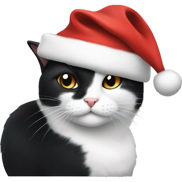 black and white cat with santa hat emoji