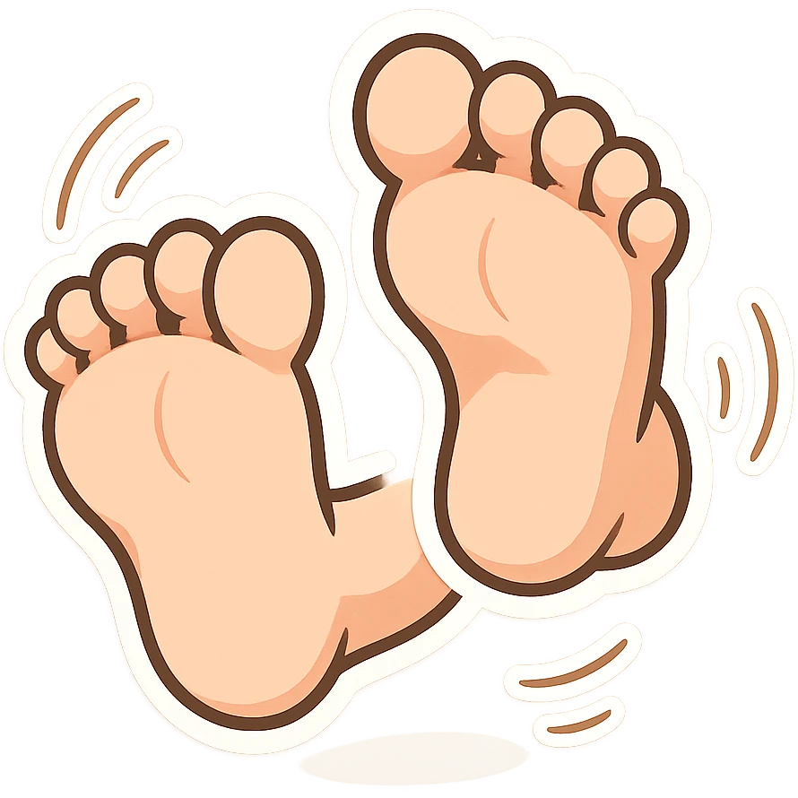 two oversized cartoon feet in motion, playful style, fun, lively, energetic, whimsical, dynamic, cheerful emoji