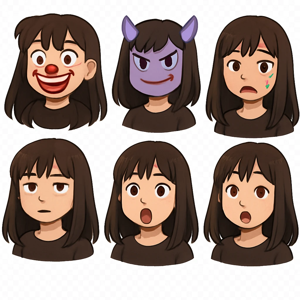girl with long dark hair with bangs and brown eyes emoji