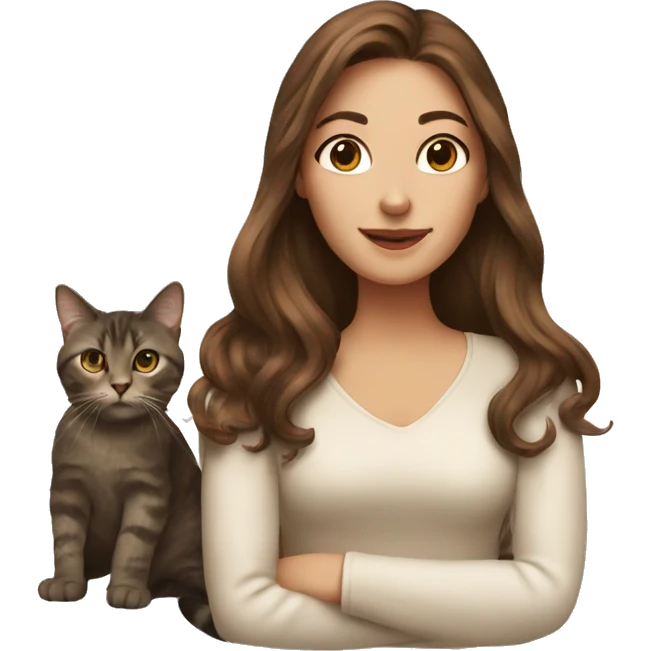 lady with long brown hair with cat emoji