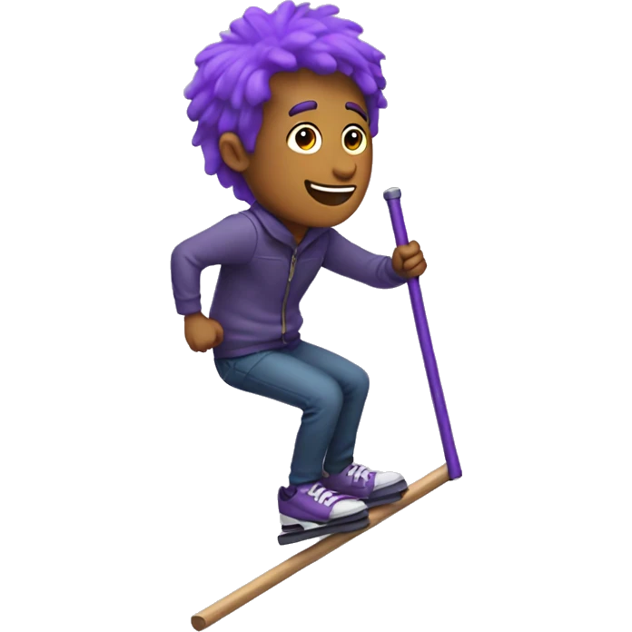 Purple haired man riding pogo stick  emoji