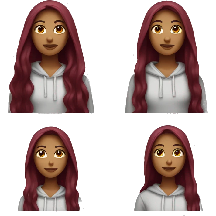pretty girl with long burgundy hair with a hoodie emoji