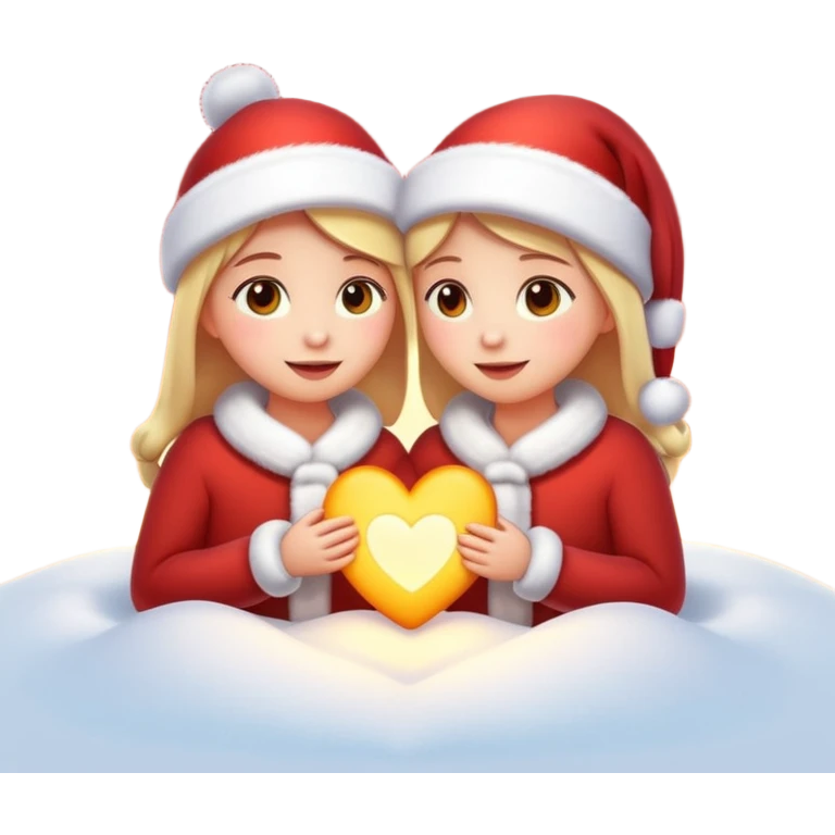 Romantic Christmas emoji illustration, warm glow, soft snow, heart-shaped light, intimate and gentle atmosphere, feeling of closeness. emoji