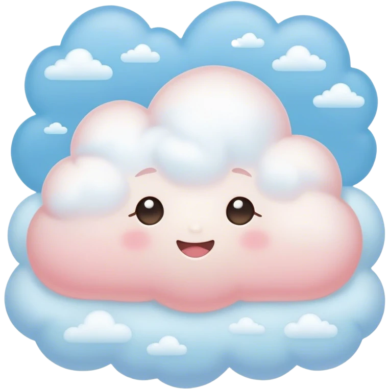 Cinematic tiny snuggly cloud, soft fluffy texture, gentle glowing edges, cute blushing cheeks, floating peacefully in a pastel sky, warm and dreamy. emoji