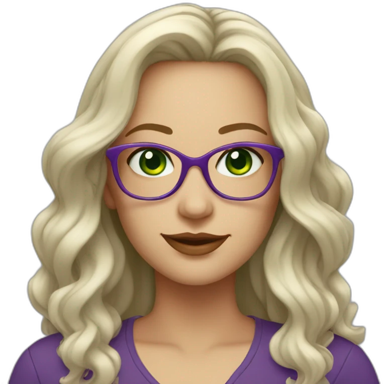 White-curvy-woman-purple-long-wavy-hair-green-eyes-square-glasses emoji