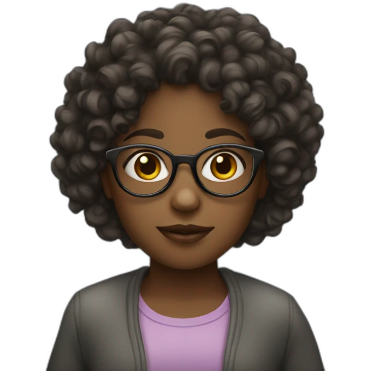 Curly hair dark girl with glasses and small face emoji