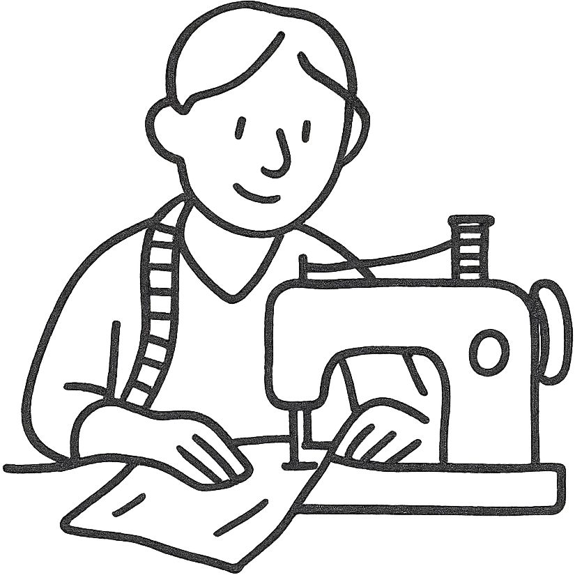 hand-drawn outlined icon of a tailor sewing, sketchy lines emoji
