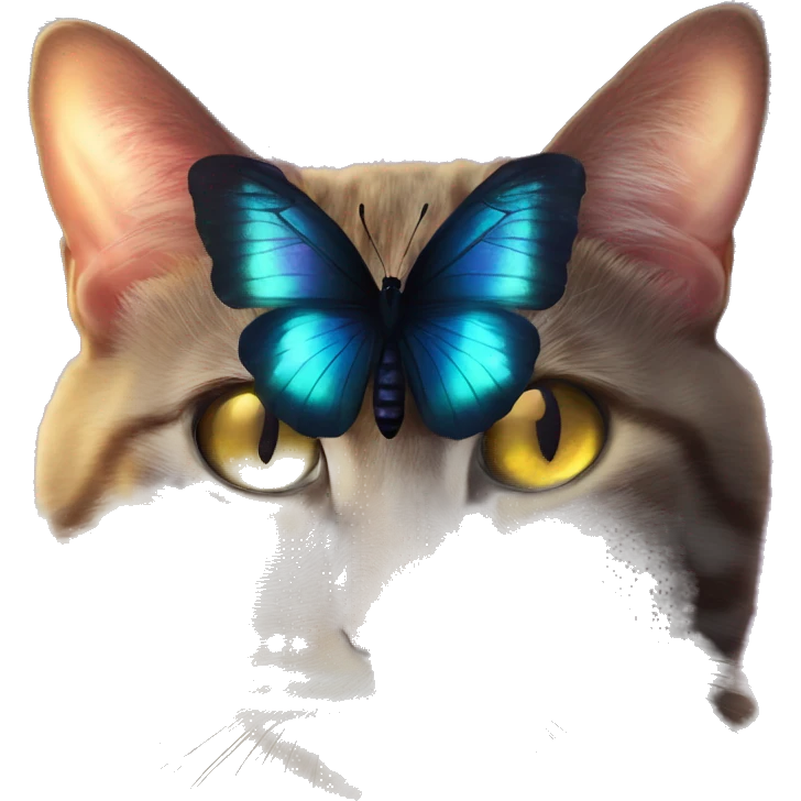 Dark iridescent butterfly glowing on top of cats head  emoji