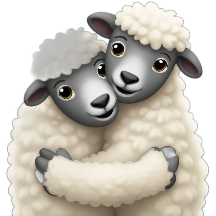 Two fluffy sheep hugging  emoji