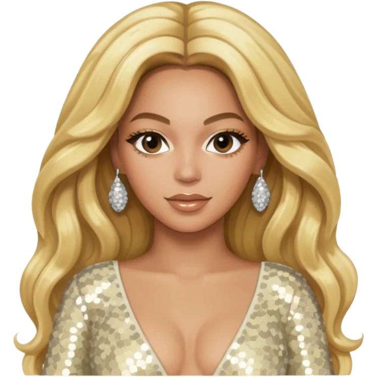 Beyonce from Destiny's Child with long blonde hair, ivory sequin outfit emoji