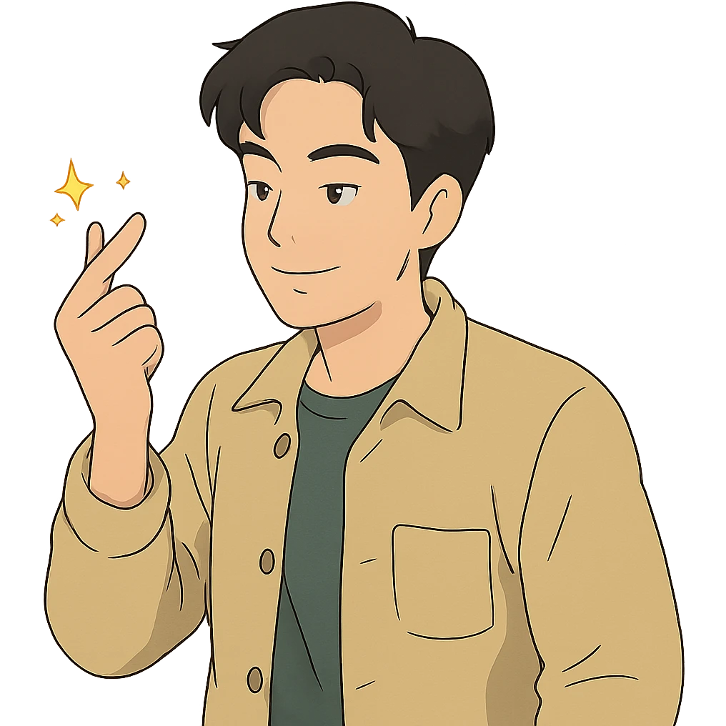 ghibli style Korean man snapping his fingers emoji