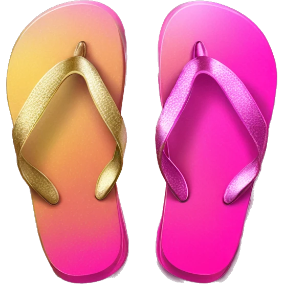 Realistic metallic gold hot pink gradient pair of summer flip flops isolated. emoji