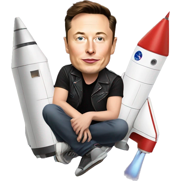 Elon Musk sitting on top of a flying space rocket emoji