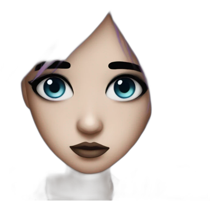 Sad emo girl, black makeup, long choppy blue hair side bangs emoji