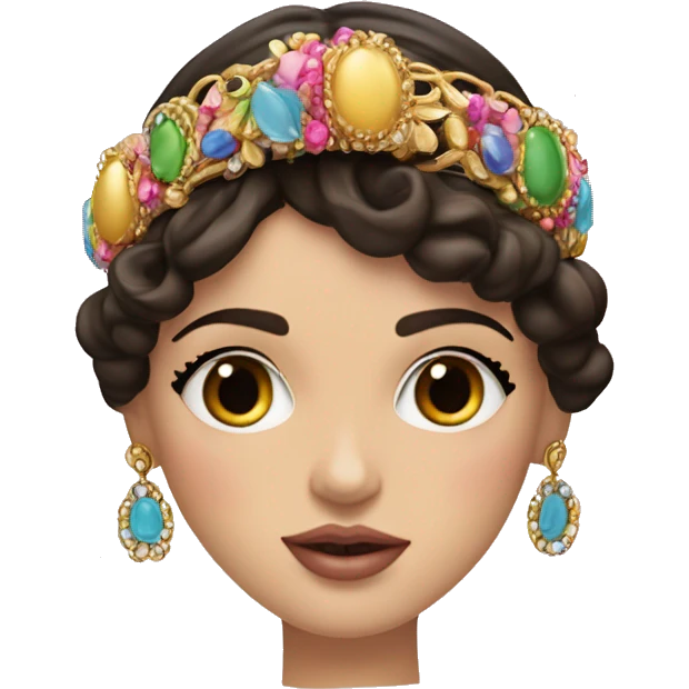 Dolce and Gabbana Italian model with dark hair and headband with colourful pastel ornament and golden detais  emoji
