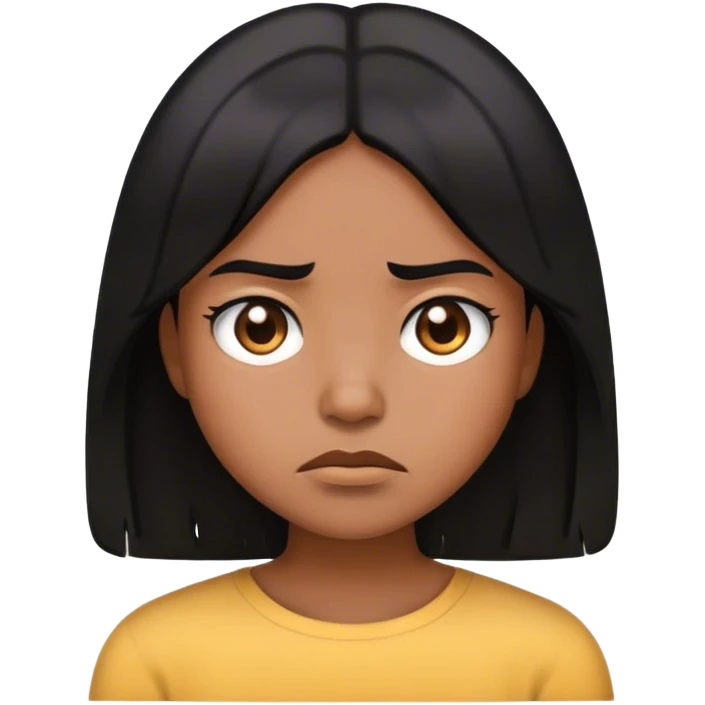 Emoji girl with brown skin and shoulder length black hair looking annoyed emoji