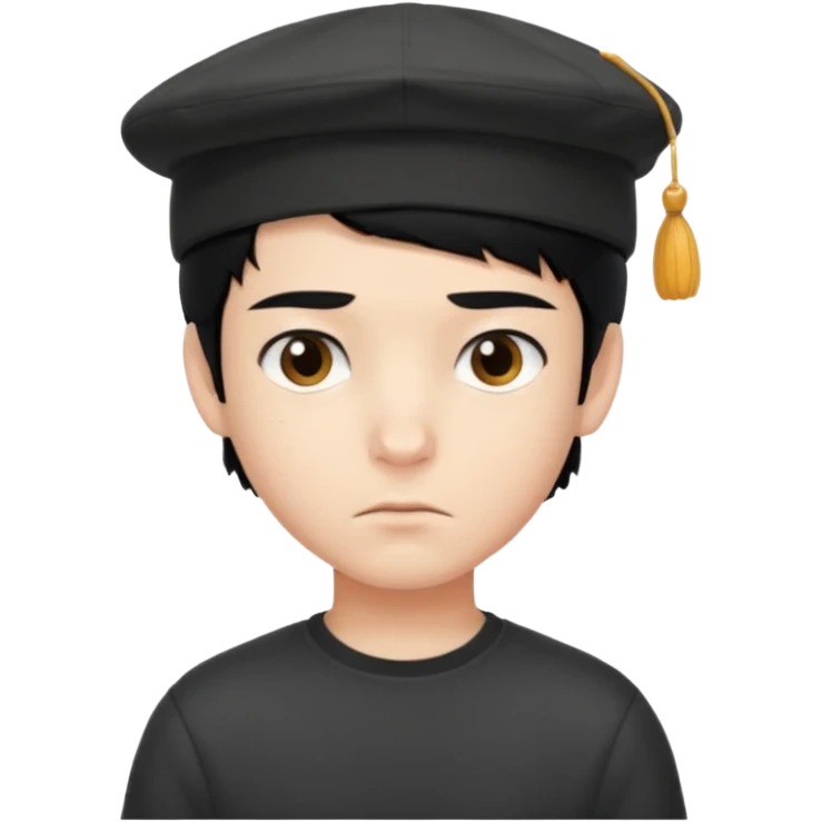 Gere um menino de cabelos preto e boné de lado com feição séria branco emoji