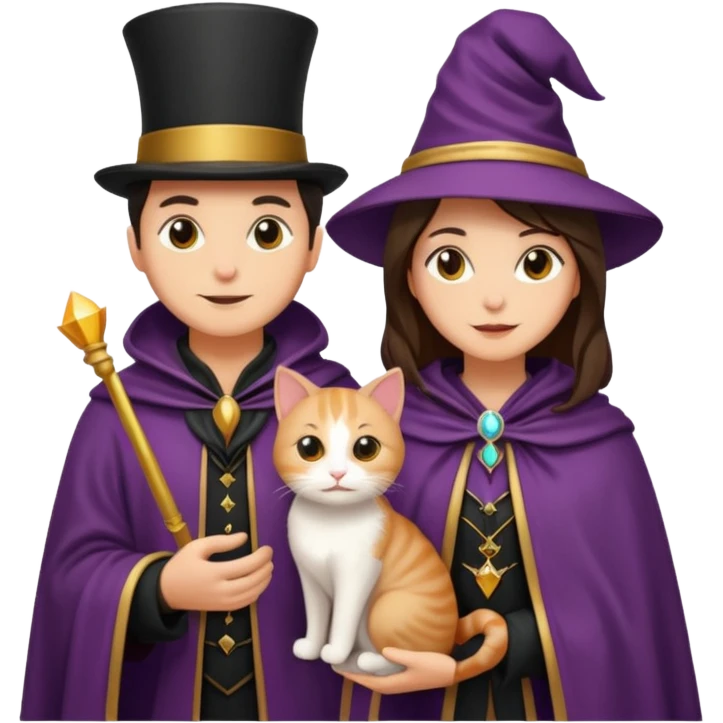 magician couple and their pet cat emoji