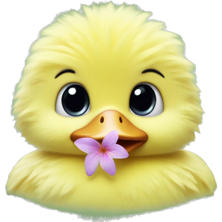 Fluffy duckling with flower on its head emoji