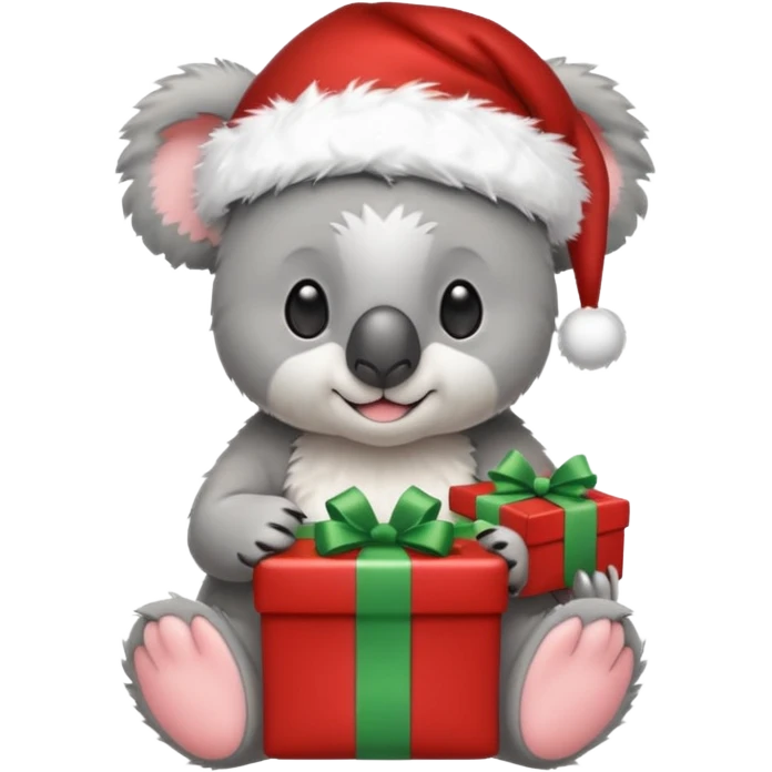 Koala with a santa hat and presents around him emoji