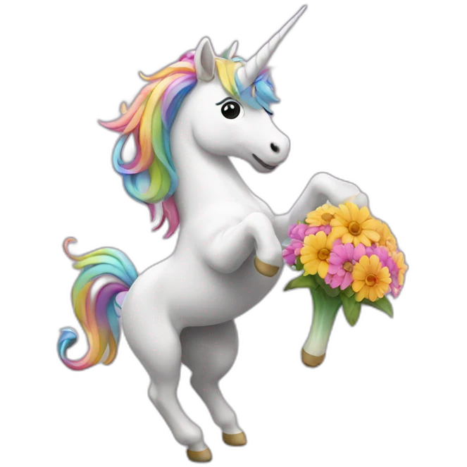 Dancing unicorn presenting flowers emoji