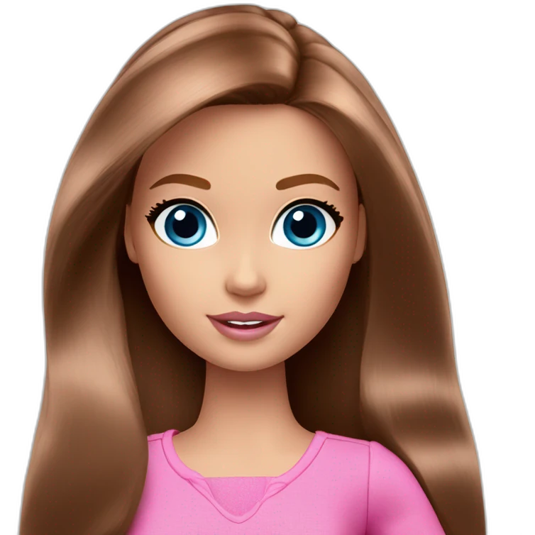 Barbie pink long brown hair blue eyes emoji