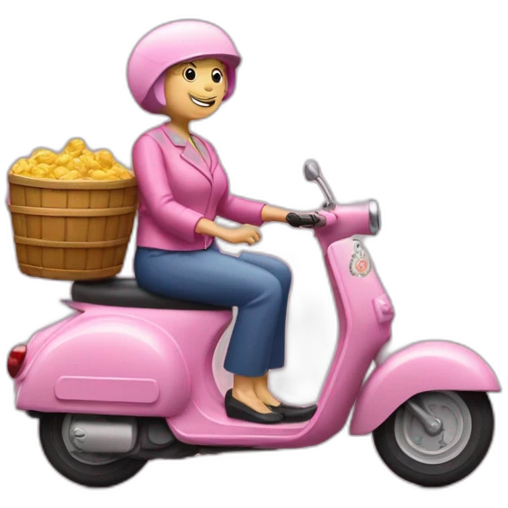 Une mamie avec une biere sur un scooter rose emoji
