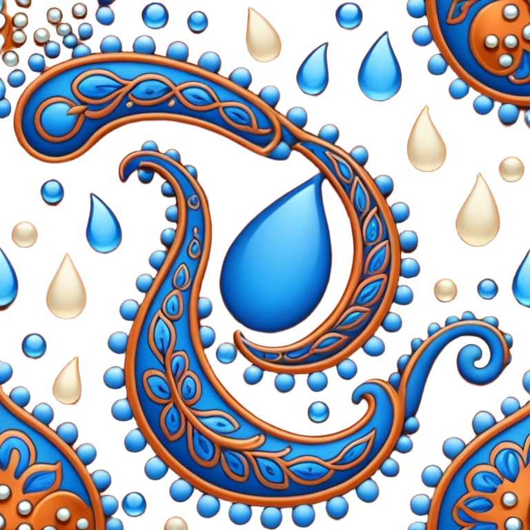 paisley motif, seamless pattern print in colors of Burnt Sienna Orange, ivory, Bedazzled Blue. Must be visually appealing, 4k hd, 3000x3000, DPI 300 emoji