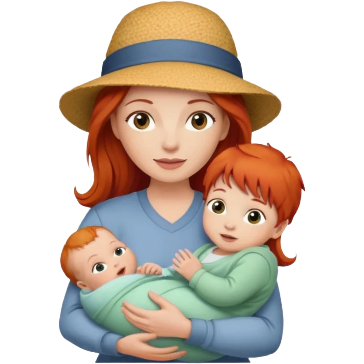 red haired Mother with Hats with her baby emoji