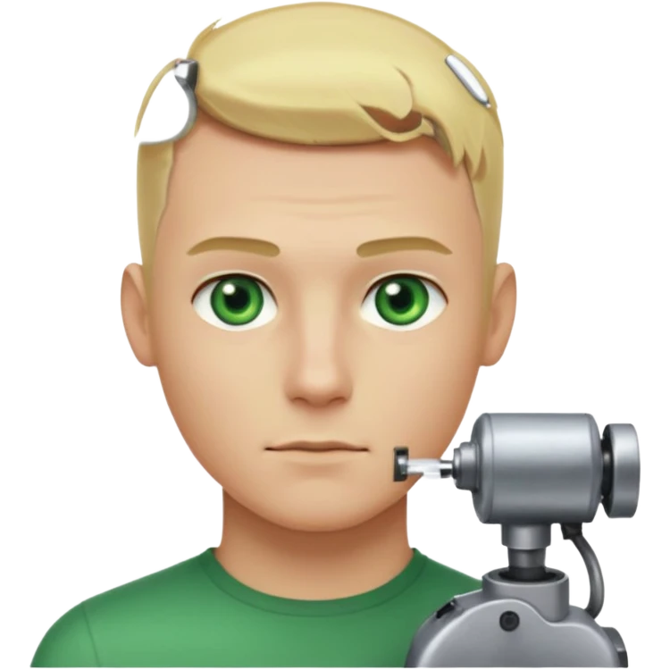 Male, no glasses, blonde hair, right side of hair shaved with a machine, face turned towards the camera emoji