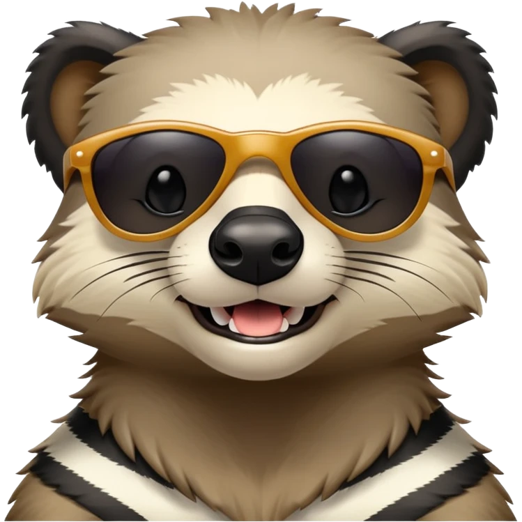friendly anthropomorphised honey badger head and neck only, wearing sunglasses, different expression emoji