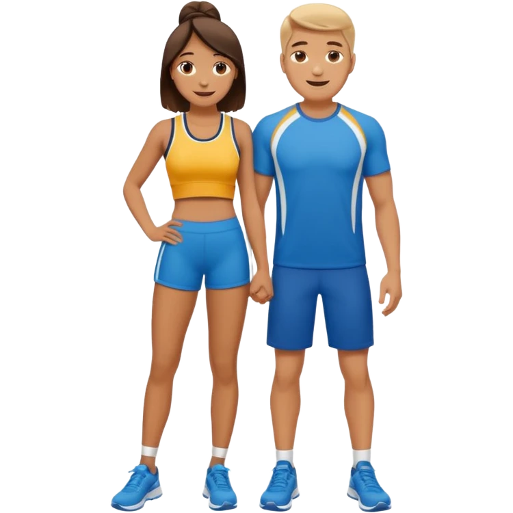 full-length happy couple in sportswear emoji