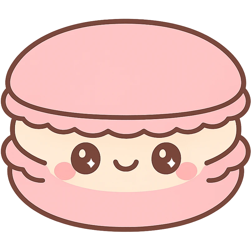 a single pink macaron with a creamy filling, simple and cute emoji
