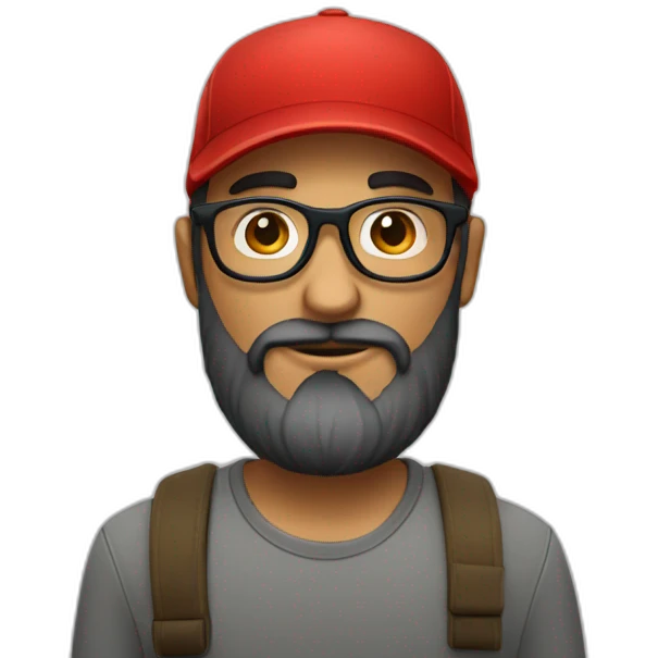 bearded portuguese designer with glasses and a red cap emoji