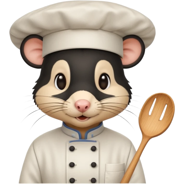 A rat with a fringe, long black hair and chefs hat emoji
