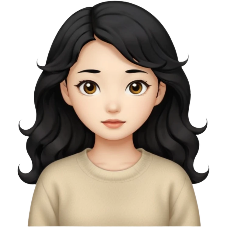 Beautiful girl,Black hair,wavy hair，long hair,Black eyes,Chinese, beige sweater  emoji