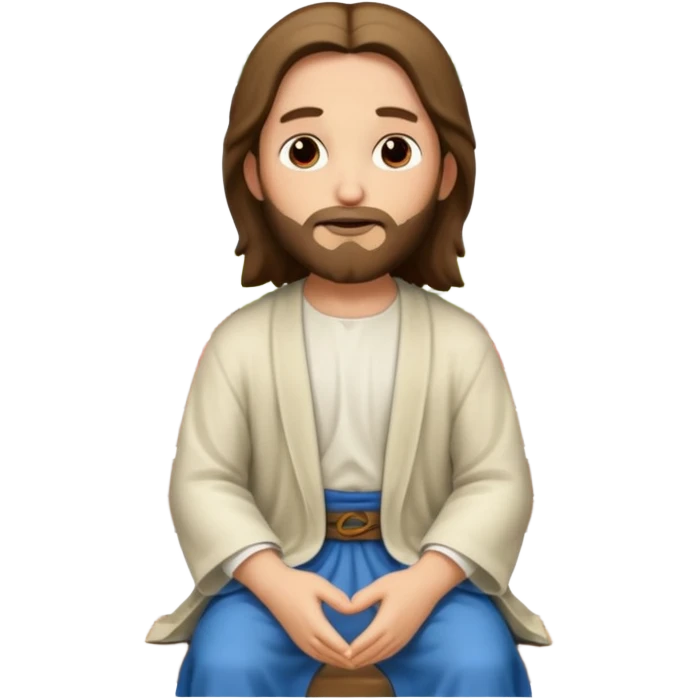 Jesus sitting at a park bench with a group of children in modern outfits emoji