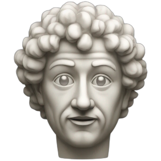 A statue of a stoic clown emoji
