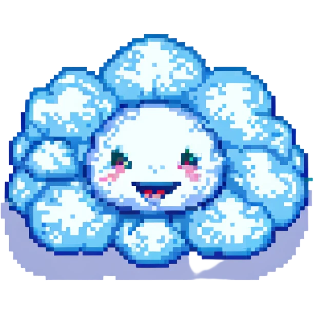 a happy cloud with a big grin, pixel art style emoji