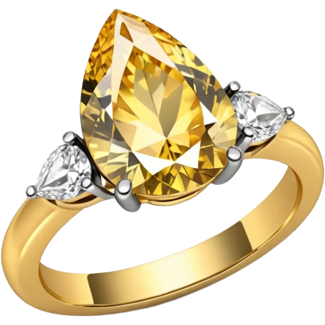 Pear cut engagement ring with gold band with diamonds  emoji