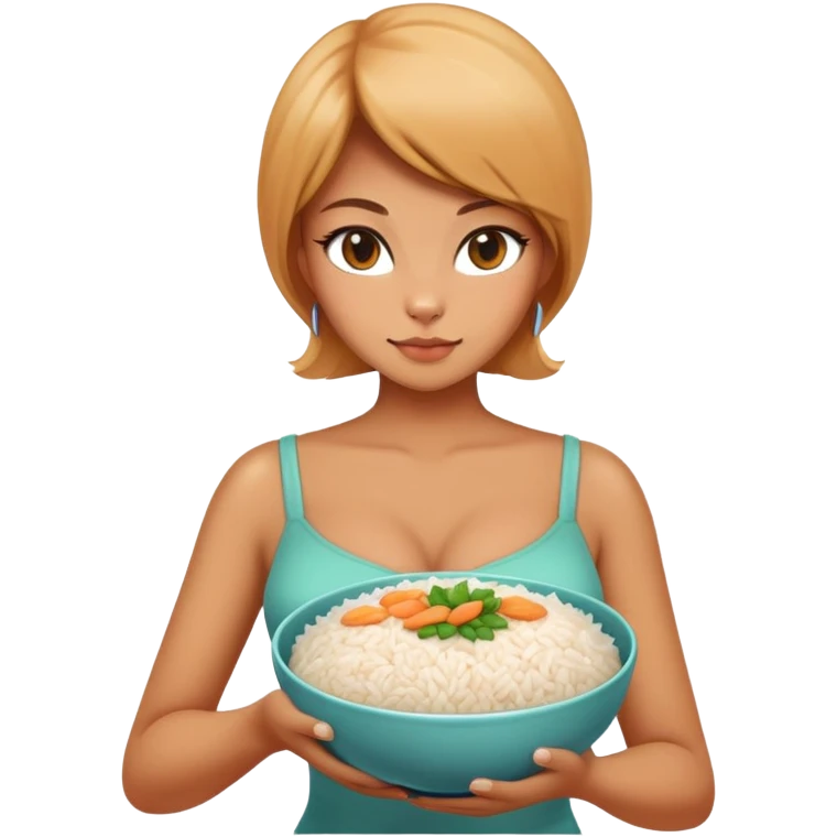 Кошка-жена с большой грудью держит миску риса emoji